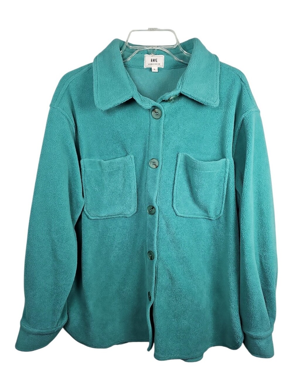 HAVE Torquiose Aqua Button Up Fleece Shacket Top Women's Size L